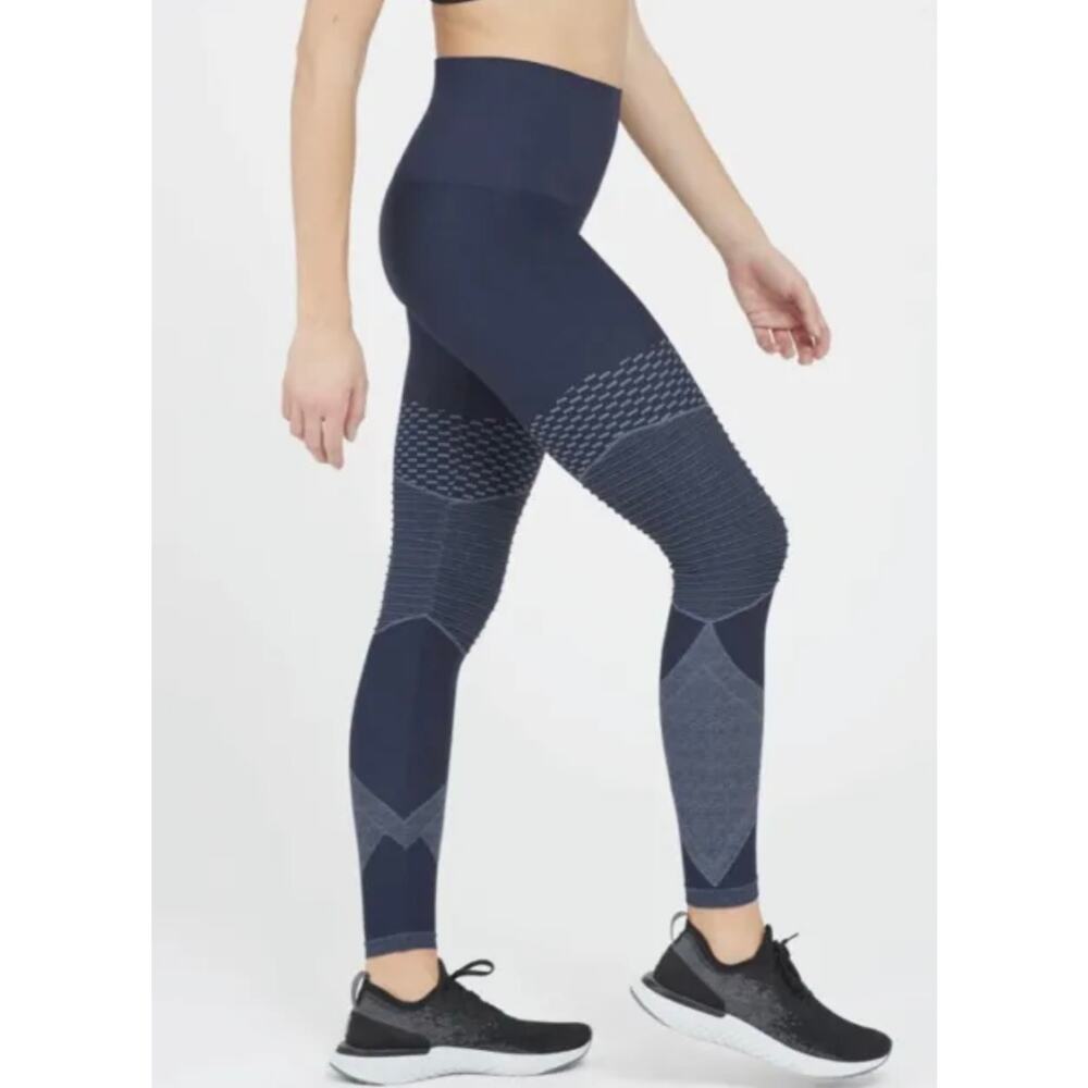 Spanx Look At Me Now Moto Leggings‎ NWT Womens Size Large Navy Blue Seamless Gym